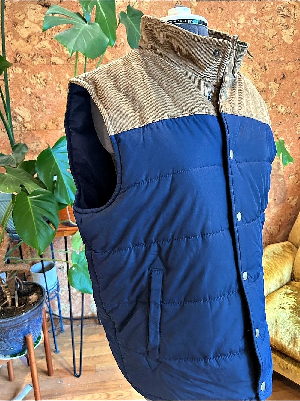 NWOTAGS J.Crew Vintage Inspired Color Block Puffer Vest in Blue & Brown Size Med